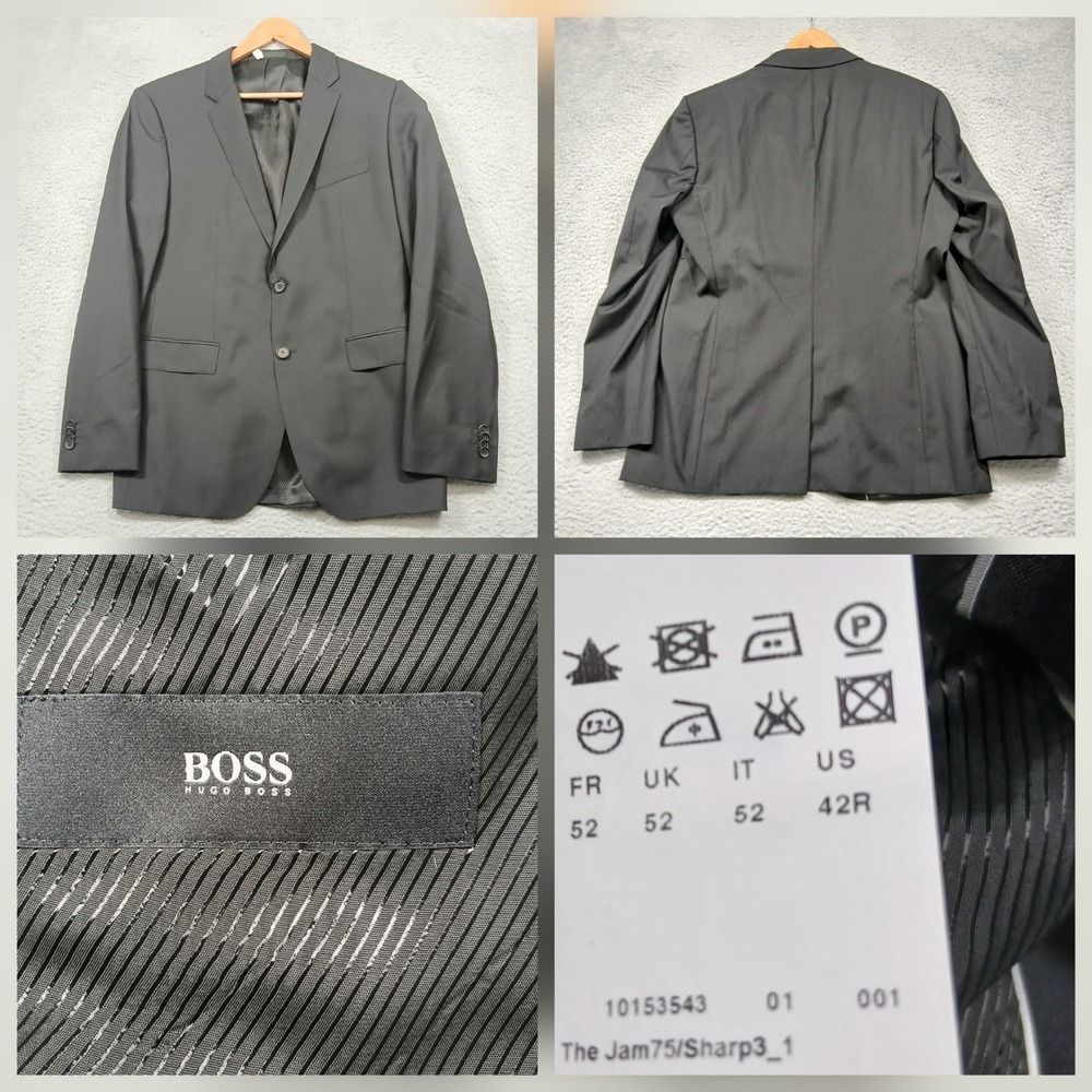 Hugo Boss Wool Blazer Mens 42R Gray Two Button Tailored Sport Coat